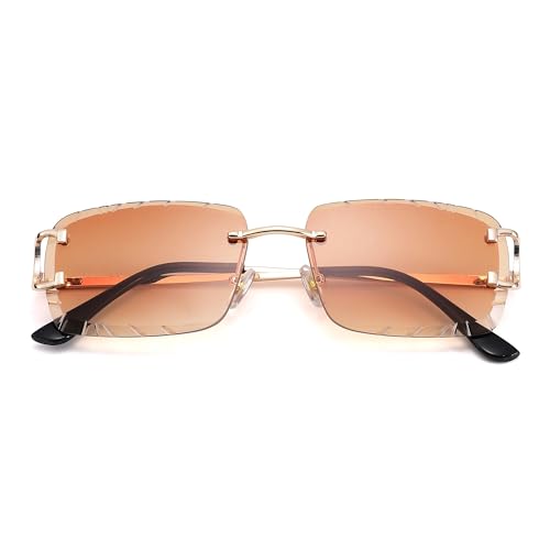 Image of Hycredi Rimless Rectangle Sunglasses for Men /Women- Frameless Square Trendy Shade - Diamond Cutting Eyewear