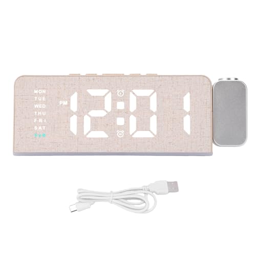 OVAQUIXI Reloj Digital, 3 Niveles de Brillo, Proyección LED, Despertador, Proyector Giratorio de 180° con Cargador USB para Dormitorio (Gray)