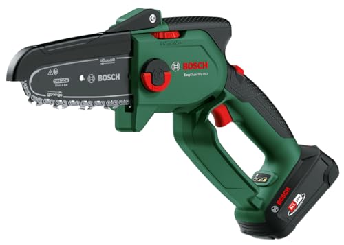 Bosch Mini motosierra EasyChain 18V-15-7 (para cortar madera; sistema de 18 voltios; velocidad de la cadena: 6,95 m/s; con batería y cargador de 2,5 Ah)