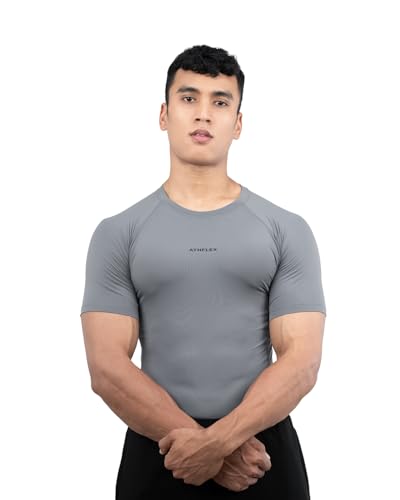 Image of Athflex Men's Half Sleeve Ace Compression T-Shirt-Ultra Stretch,Premium Nylon Spandex Blend,Moisture-Wicking, Quick-Dry,Breathable,Muscle Fit Activewear for Gym