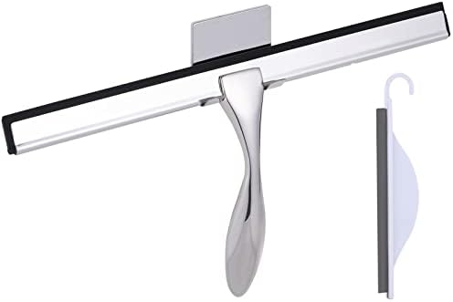 XXFLOWER Shower Squeegee for Window, Glass, Door, 12 Inches, Bathroom Multi-Purpose Squeegee, Stainless Steel, 1PC Adhesive Hook Included, 1-Pack