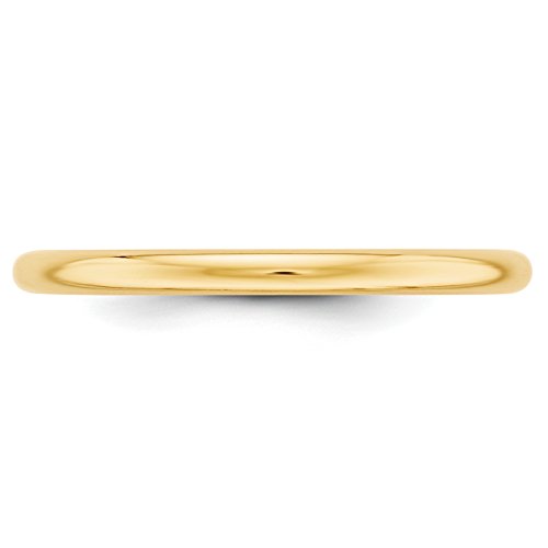 14K Yellow Gold 2mm Half Round Band Size 4 to 144