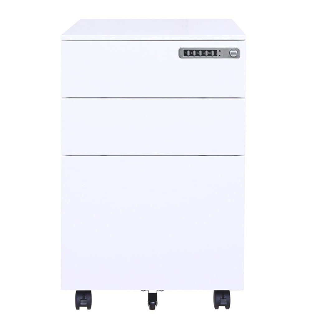 Aioneer White 3 Layer D Steel Filing Cabinet Mobile Locker With Password Lock Heavy Duty File Cabinet For Under Table Storage-60X39x50cm/24X15x20in