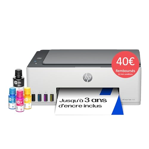 HP Smart Tank 5105, 1F3Y3A, Imprimante à réservoir Tout en Un, Jet d'encre Couleur, Photocopie, Scan, Impression A4, Compatible Smart, AirPrint, WiFi, Grise