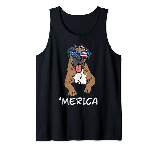 Merica Boxer Dog American USA 4th Of July Fourth Dog Women Tank Top, Black