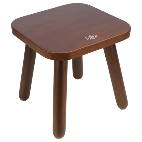 BEE&OAK Wooden Step Stool for Adults Kids, Solid Rubberwood Small Wooden Stool for Bedroom, Bathroom, Kitchen, Plant Stand, 9.25 Inches?Square One Step Stool (Dark-Walnut)