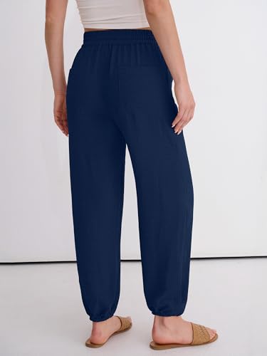 Image of ANRABESS Womens Pants Elastic Waist Summer Casual Harem Barrel Lounge Work Slacks Cropped Beach Vacation Clothes with Pockets