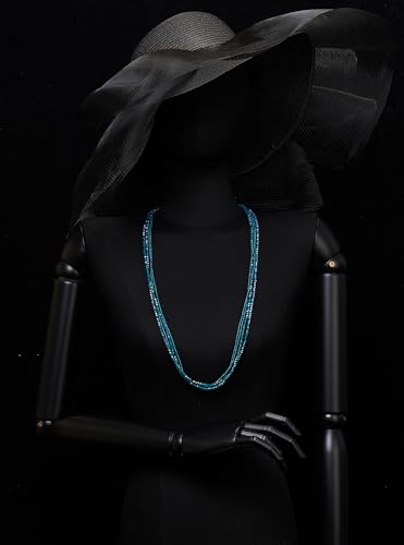 COOLSTEELANDBEYOND Long Multi-Strand Statement Necklace For Women, Elegant Layered Waterfall Chains, Crystal Beads Pendant2