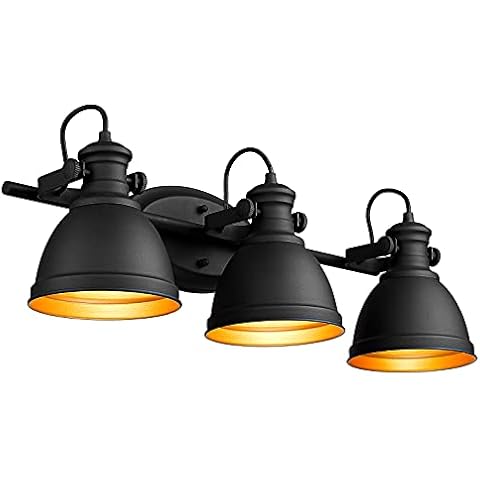 Audickic Industrial Bathroom Vanity Lamp, 3-Light Wall Mounted Vanity Lighting Fixture Over Mirror, Black Metal Frame, AD-2152-3W Cover