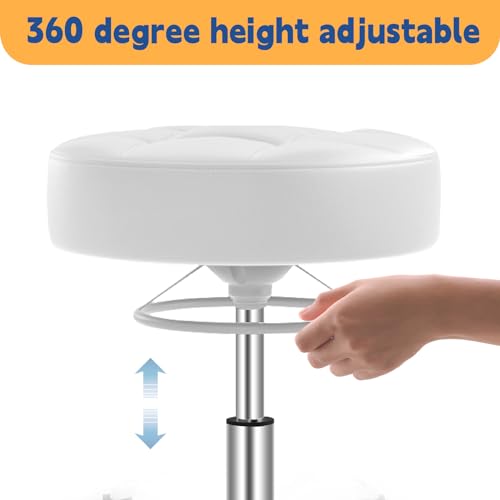 Image of Rolling Stool Heavy Duty 400lb: Super Soft Seat Cushion,360 Swive,Height Adjustability,No Squeaky Noises,No Tip Over,New Upgraded Stool Salon stool Chair, Tattoo Facial Massage Spa Medical (White)