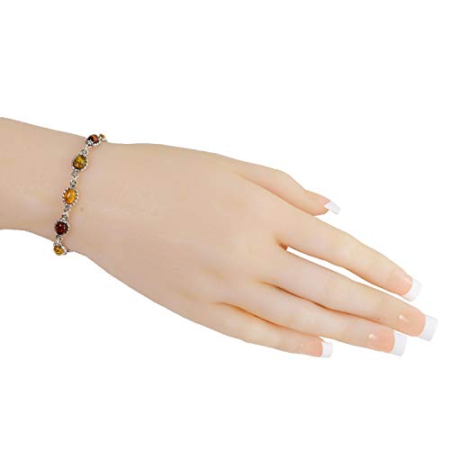 HolidayGiftShops Sterling Silver Multicolored Baltic Amber Bracelet Daisy, Genuine Baltic Amber Bracelet for Women, Amber Jewelry for Women, Sterling Silver Collection2