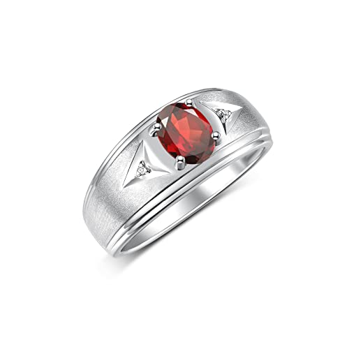 Image of Rylos Men's Rings Classic Design 8X6MM Oval Gemstone & Sparkling Diamond Ring - Color Stone Birthstone Rings for Men, Sterling Silver Rings in Sizes 8-13. Elevate Your Style with Timeless Elegance!