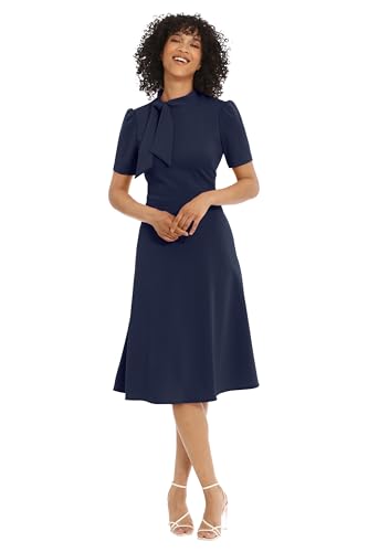 Maggy London Womens Crepe Fabric Flight Attendant Bow Neck Tie Short Sleeve A-line2