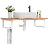 Tonture Piano lavabo in legno di rovere massiccio con supporto in acciaio, 100 x 50 x 2,5 cm, mobile da bagno sospeso per lavabo, montaggio a parete, salvaspazio e ripiano in bagno