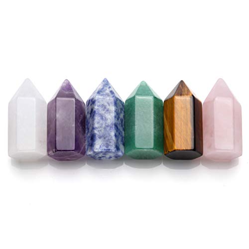 CrystalTears - Prisma Esagonale sfaccettato, Pietra Naturale lucidata lucidata per Reiki Chakra, Meditazione, Terapia, 3 Pezzi 6pcs Healing Crystal Wand Set