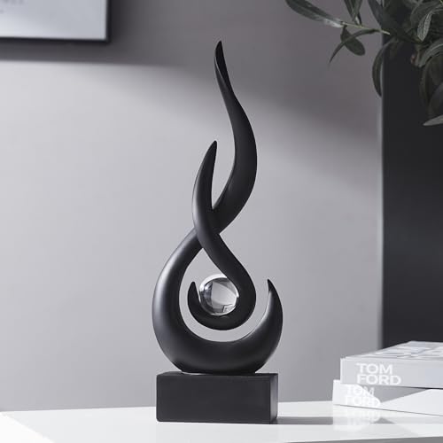 FJSPERM Décoration noire moderne - Sculpture de flamme - Décoration pour salon - Décoration d'étagère en résine - Accents abstraits - Sculpture d'art...