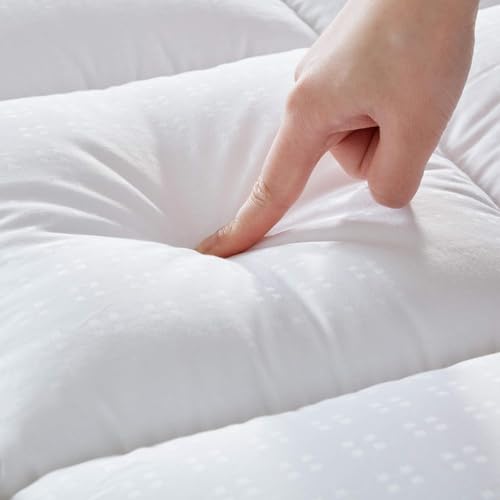 SLEEP ZONE King Size Cotton Mattress Pad, Super Soft Pillow Top Mattress Topper, Thick Fluffy Mattress Cover Deep Pocket 8-21 inches, King, White Cotton Top, King(78X80)