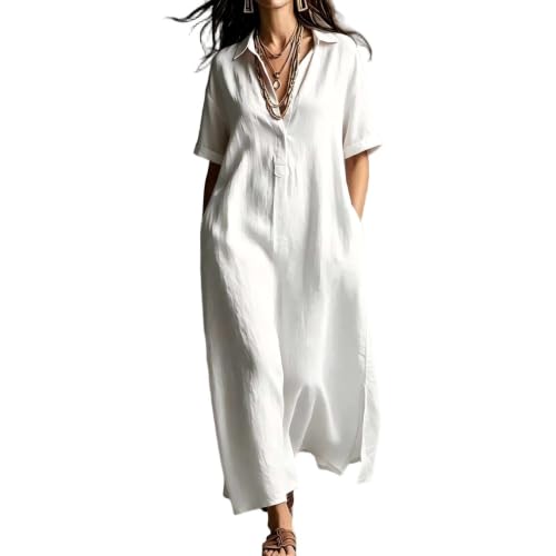 Udbeksid Robe Longue Femme à Fleurs Col Chemise - Robe Boutonnée Devant Manches 3/4 Robe Fluide Décontractée Élégante pour Femme Printemps Été Automne