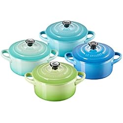 Mini Cacerola Ceramica Le Creuset Set de 4 mini cocottes de cerámica de gres, 250 ml, ? 10 cm, Verde y azul, 79212105139100