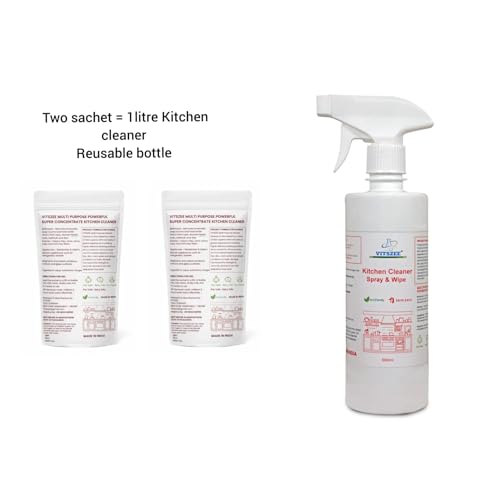 Image of VITSZEE Kitchen Cleaner 1L spray Bottle Pack | Natural Plant-Based | Heavy Duty Grease Remover | Stove, Chimney, Tiles, Sink, Countertop Cleaner, Multipurpose Kitchen Cleaning Liquid