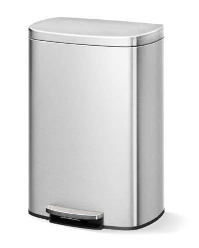 Garvee Poubelle Cuisine 50 L, Poubelle à Pédale en Métal, Fermeture Douce