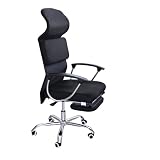 milani home - sedia ufficio ergonomica girevole con poggiapiedi estraibile, poggiatesta e supporto lombare, nero, in poliuretano