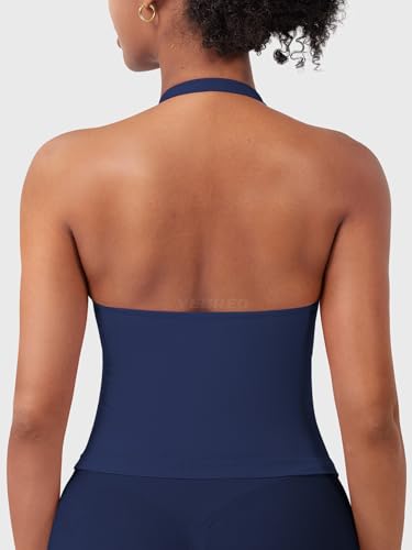 Image of YEOREO SoftHue Women's Impact Halter Tank Top Longline Backless Scoop Neck Built-in Bra Sports Workout Gym Crop Top