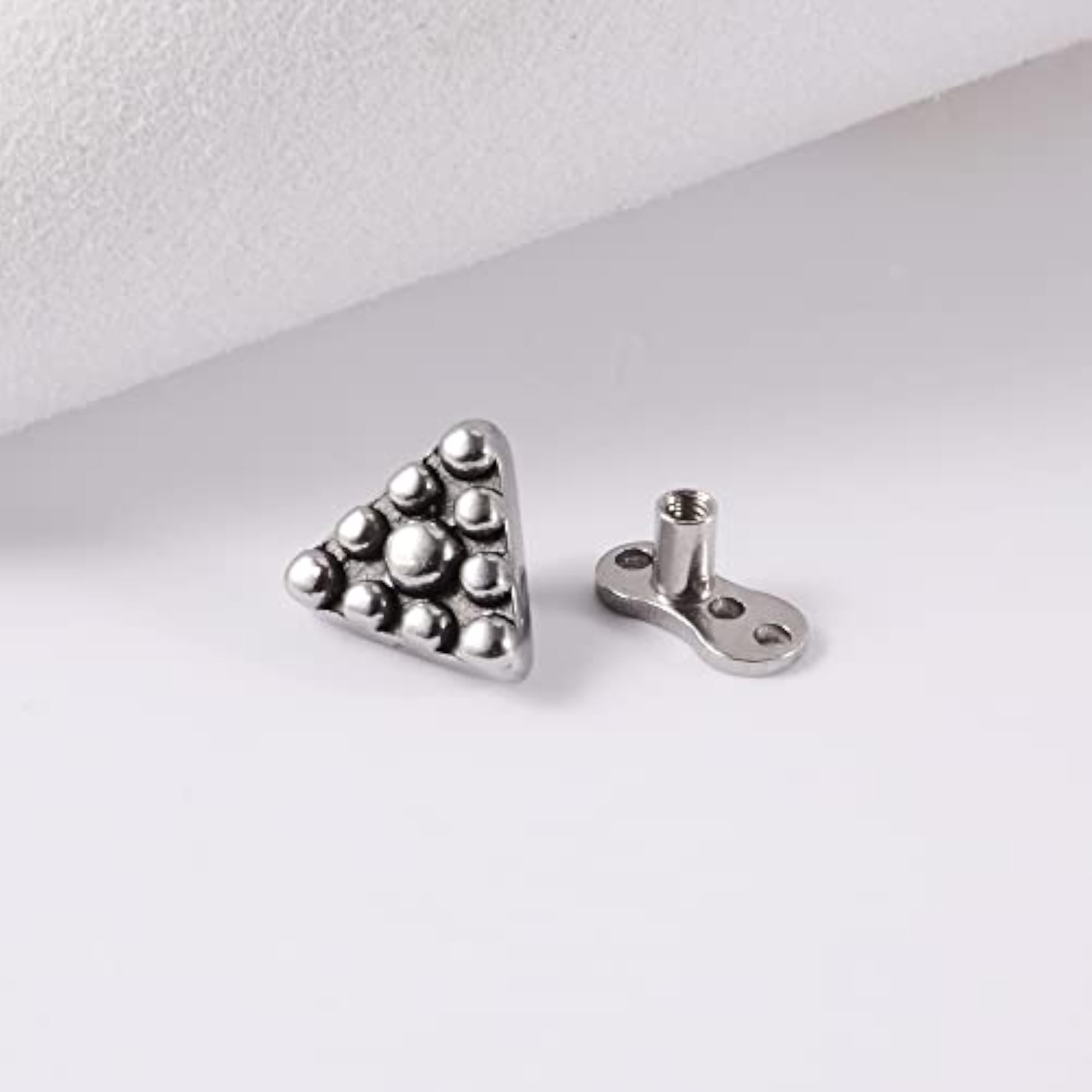 Silver Color Triangle Dermal Piercing Tops and Bases, Stainless Steel