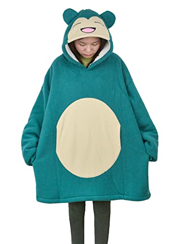 Snorlax Couverture à capuche surdimensionnée avec manches et poches pour adultes, hommes, femmes, adolescents, Sherpa Taille unique, Polaire B, taille unique Cover
