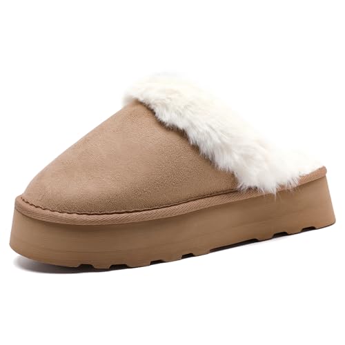 Waysoland Zapatillas de casa Mujer,Las Plataforma Pantuflas a Cuadros de memoria difusa de las Damas se Deslizan Dormitorio Suela Antideslizante Zapatillas(Beis,38/39 EU)