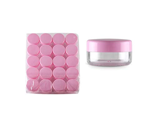 24 Pcs 20G/20ML Refillable Round Cosmetic Jars With Pink Screw Lid BPA Free Plastic Container Bottle Pot Holder Box For Women Girls Mineralized Makeup Nail Powdered Eyeshadow Cosmetic Samples Nails