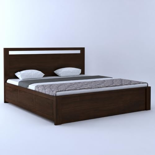 Image of SHISSO Solid Sheesham Wood Queen Size Bed with Storage Box | Wooden Queen Size Double Bed Cot Palang with Storage | Furniture for Bedroom,Home,Hotel | Jaipur Design | Walnut Finish