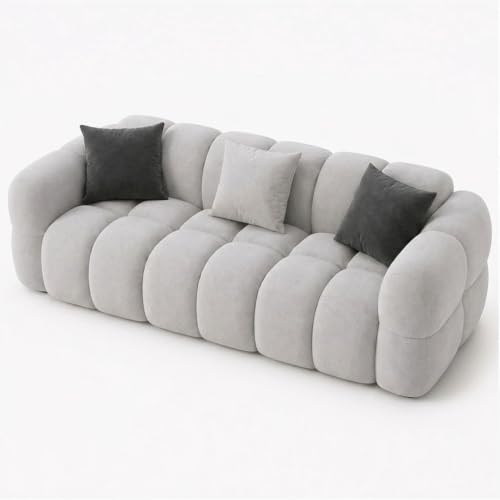 Image of FURNY Luxury Nimbus 3 Seater Bubble Cloud Sofa Set for Living Room | Boston Fabric Upholstered | Modern Cushioned Comfortable Couch for Home Office & Drawing Room | Light Grey
