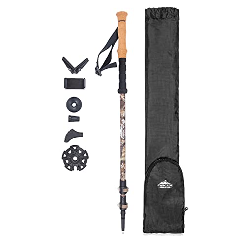 Cascade Mountain Tech Trekking Pole - Carbon Fiber Monopod Walking or Hiking Stick with Accessories Mount & Adjustable Quick Locks (Single Pole), Mossy Oak Elements Contour Pattern