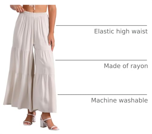 Image of Allegra K Women's 2026 Summer Wide Leg Palazzo Pants High Waisted Flowy Trendy Casual Lounge Boho Beach Ruffles Trousers