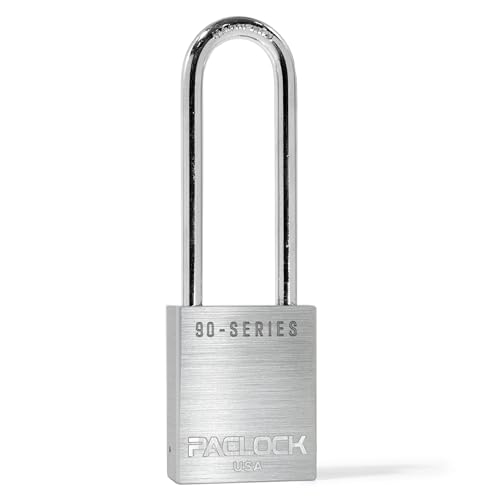 Image of PACLOCK's SR-90A Padlock, 3 inch Tall Hardened Steel Shackle, High Performance 6-Pin Cylinder, Keyed Differently w / 2 Keys, Silver