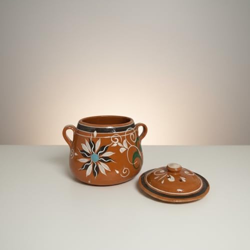 Mis Jarritos Mexican Clay Bean Pot W-Lid, Olla De Barro Frijolera Con Tapa, Cazuela,Cookware, Traditional Classic Pot. (.50-.75 Gallon) (2-3 Quartz) (Food Safe) (Made In Mexico) (Olla Jalisco Mediana)