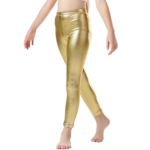 Girls Shiny Metallic Leggings Kids Sparkly Pants(Size 2-14)