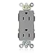 Leviton 16262-GY 15 Amp, 125 Volt, Decora Plus Duplex Receptacle, Straight Blade, Industrial Grade, Self Grounding, Gray
