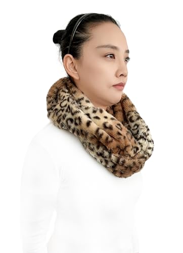 Lina & Lily Leopard Animal Print Women's Winter Infinity Scarf Double Loop Faux Fur3