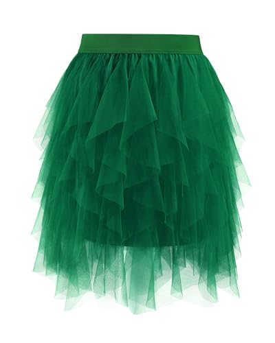 TRIWORKS Tüllrock Grün Damen Hohe Taille Layered Puffy Tüll Rock Damen A-Linie Midirock für Party Halloween Karneval XL