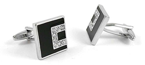 Mancuernillas cuadradas negras y plata para hombre miniatura 1