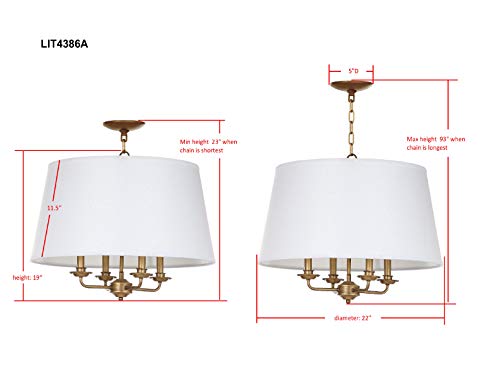 SAFAVIEH Lighting Collection Kimball Farmhouse Gold/ White Shade 22-inch Diameter 4-light Adjustable Hanging Pendant Light Fixture (LED Bulbs Included) - Image 6