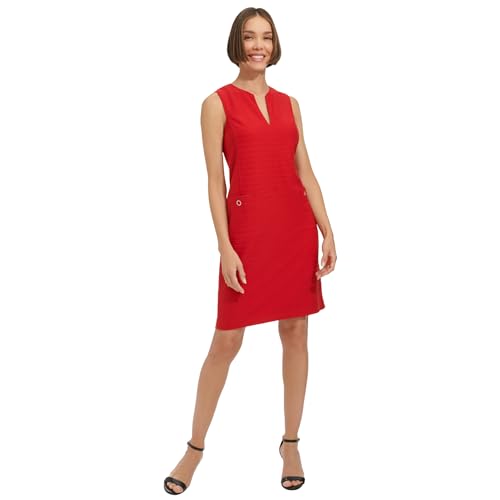 Image of Tommy Hilfiger Women's Sleeveless Split Neck Solid Jacquard Knit Dress