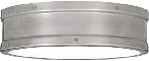 Quoizel Ahoy Round Flush Mount Ceiling Light, 13 Inch Antique Polished Nickel Drum Light with Metal Shade, 25 W LED, 1700 Lumens, Close to Ceiling Light Fixtures for Home, Kitchen or Office Lighting
