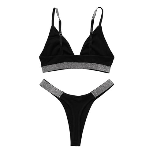 Women'S Bikini Set, Featuring a Triangle Cup Top with Shiny Straps And Triangle Bottoms with Shiny Side Straps M Black4