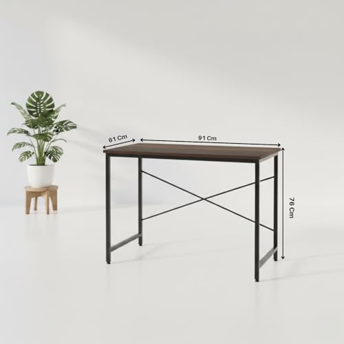 Image of Amazon Brand - Solimo Wood Computer Table for Home | Desktop Office & Study Table | Laptop Table | Crysta Dark Oak | 61 cm x 92 cm x 76 cm | Brown