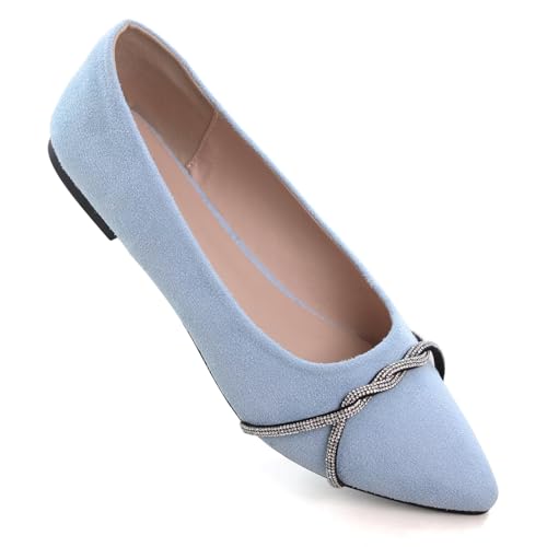 Image of TN TANGNEST Womens Casual Flats Chain Ballet Flats | Fashion Pointed Toe Rhinestone Flats, Comfort Slip On Dress Shoes for Business Work Office Wedding Party
