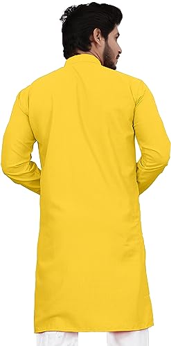 Image of Cotton Blend Full Sleeve Long Plain Kurta for Men