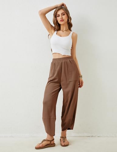 Image of Xiaoxuemeng Womens Baggy Wide Leg Pants Casual Elastic Waisted Palazzo Harem Pants with Pockets